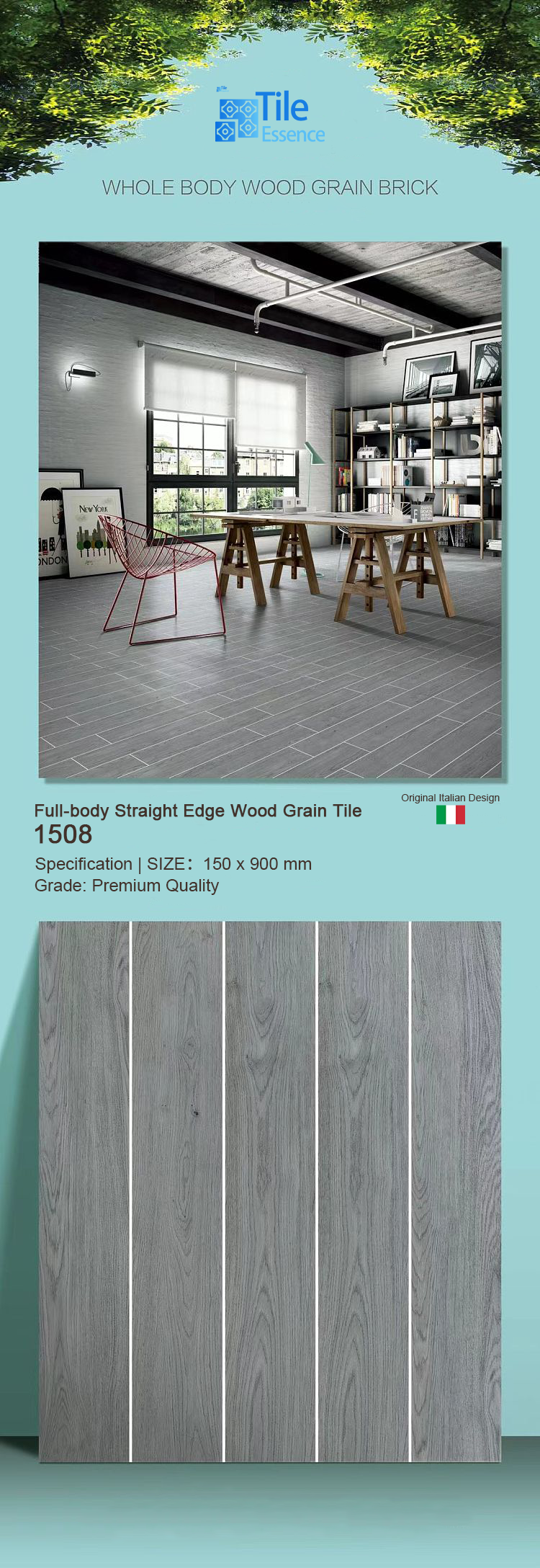 Dark Gray Wood Grain Floor Porcelain Tile